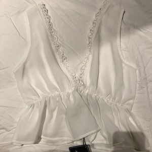 white ruffle crop top blouse